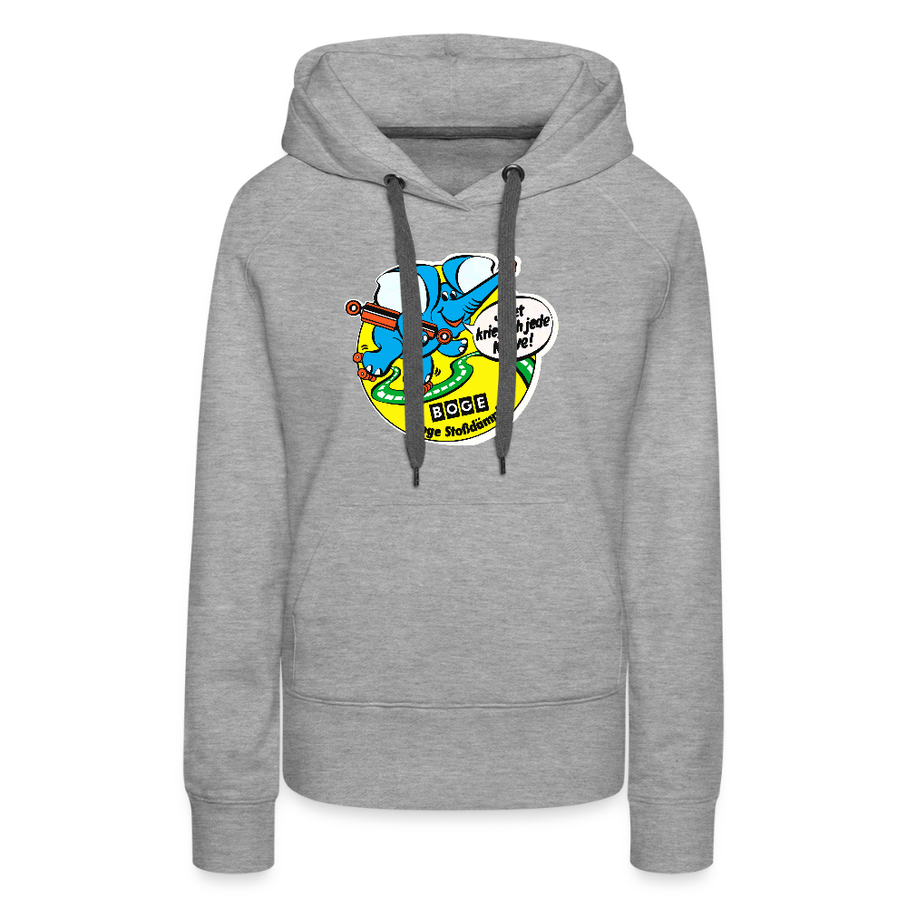 BOGE auto-motive wear – "Jetzt kriege ich jede Kurve" - " Feel it" RETRO WomanHoodie - heather grey