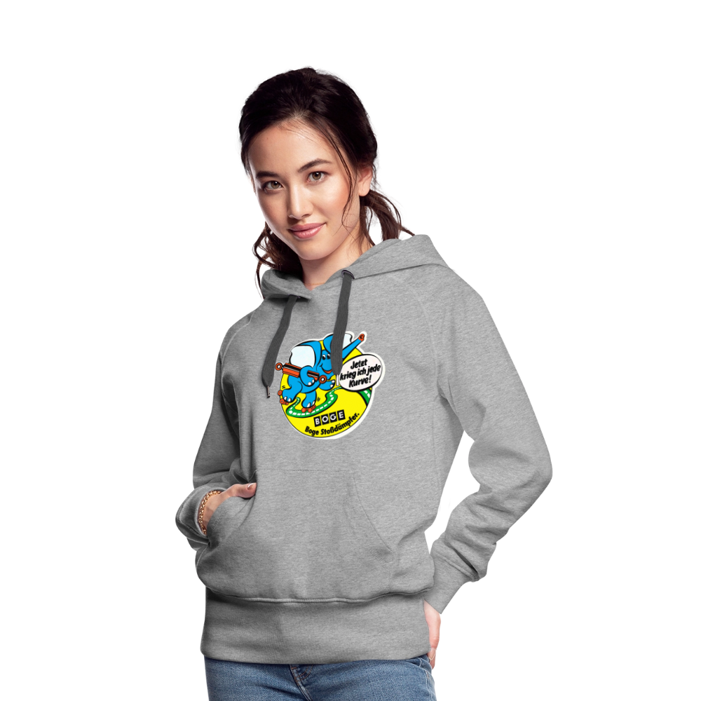BOGE auto-motive wear – "Jetzt kriege ich jede Kurve" - " Feel it" RETRO WomanHoodie - heather grey