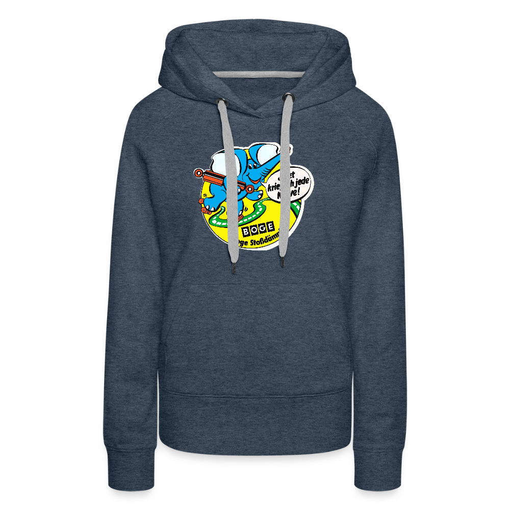 BOGE auto-motive wear – "Jetzt kriege ich jede Kurve" - " Feel it" RETRO WomanHoodie - heather denim