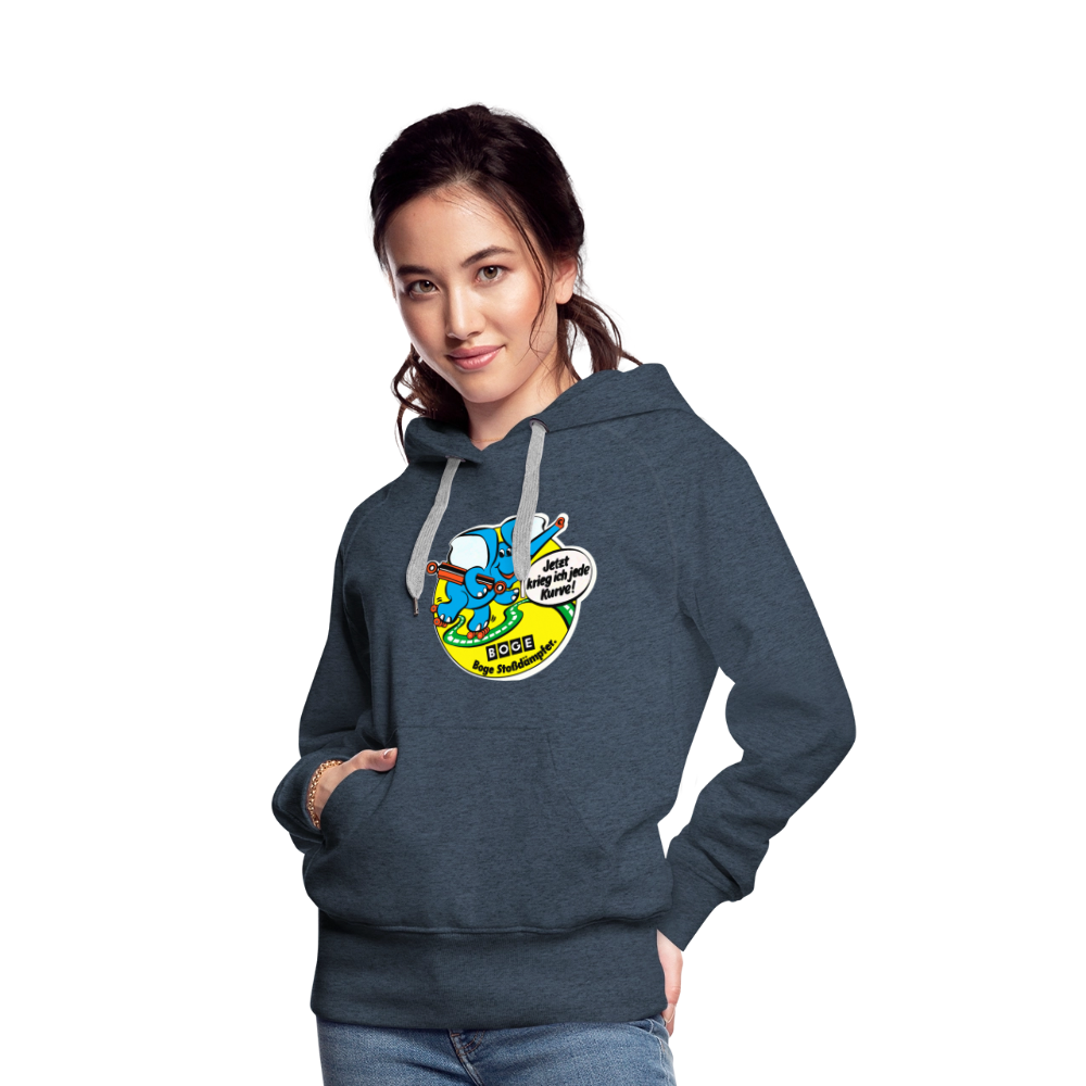BOGE auto-motive wear – "Jetzt kriege ich jede Kurve" - " Feel it" RETRO WomanHoodie - heather denim