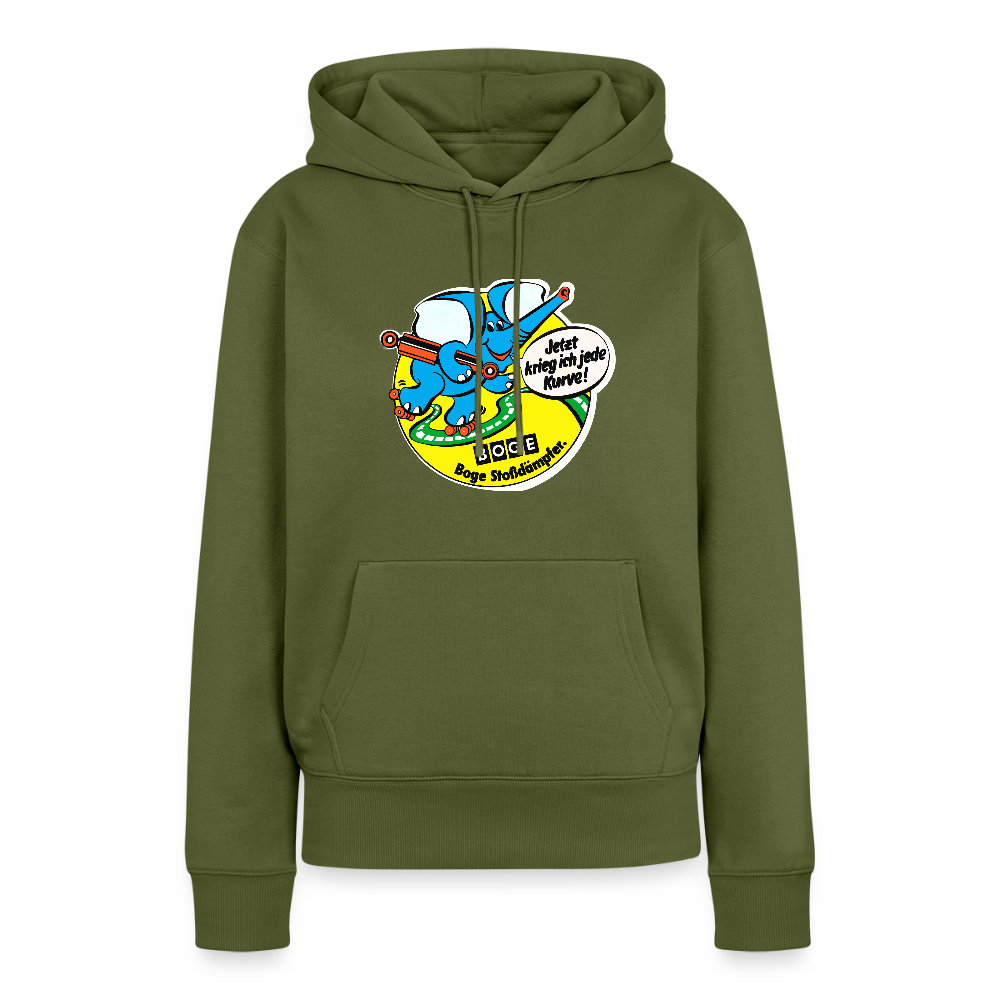BOGE auto-motive wear – "Jetzt kriege ich jede Kurve" - " Feel it" RETRO WomanHoodie - khaki